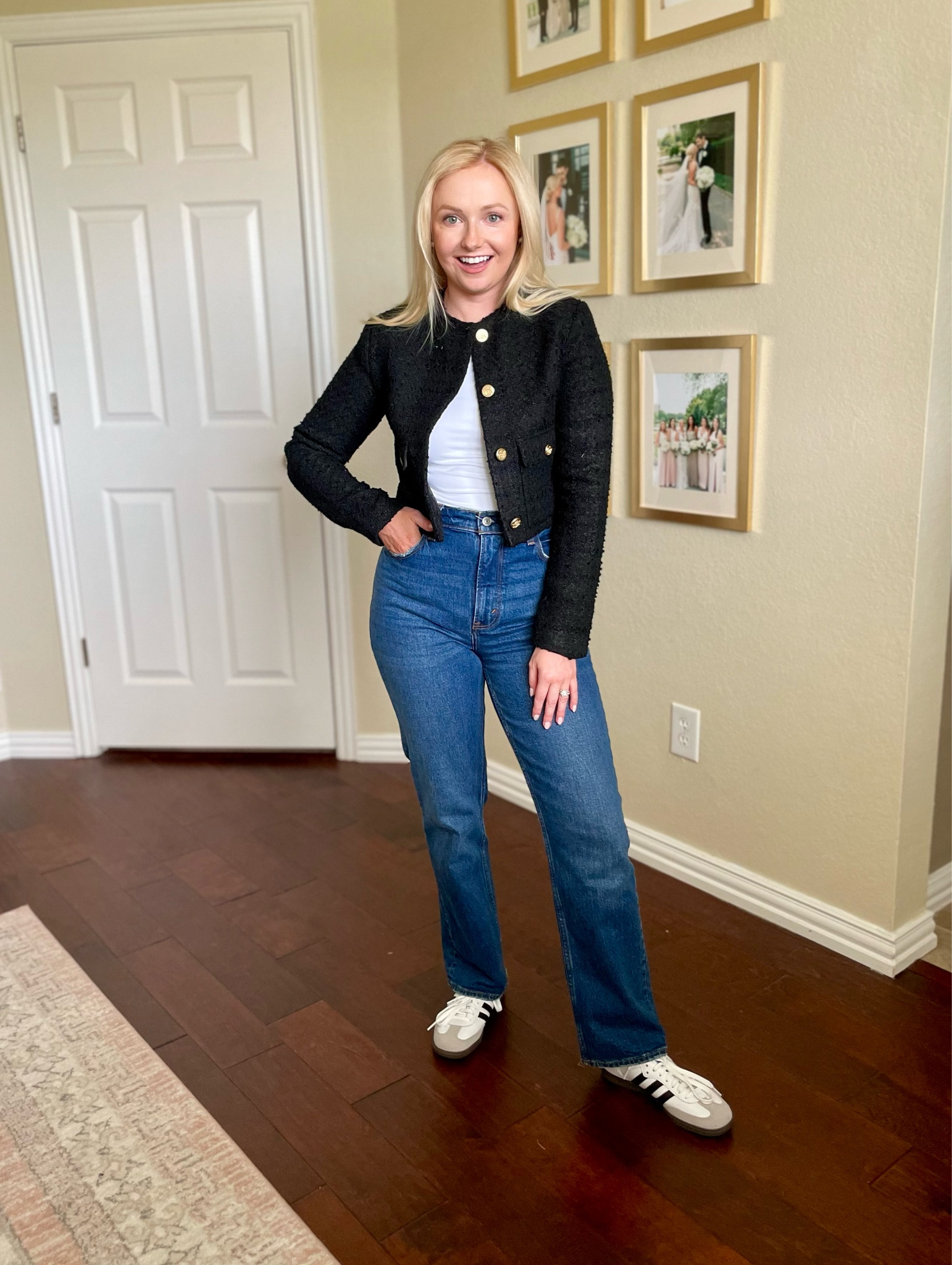 Wearing XXS in jacket, XS in bodysuit and 26S in jeans | fall denim, fall capsule wardrobe, fall outfits, tweed jacket 

#LTKSale #LTKstyletip #LTKSeasonal