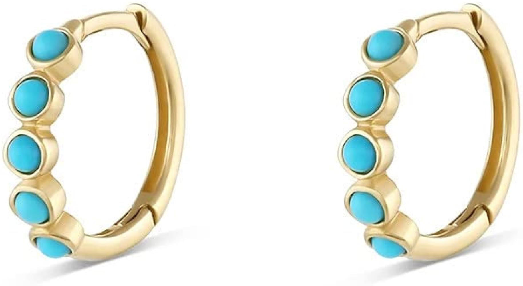 Dainty Turquoise 925 Sterling Silver Beaded Sleeper Small Hoop Earrings for Women Cartilage 14K G... | Amazon (US)