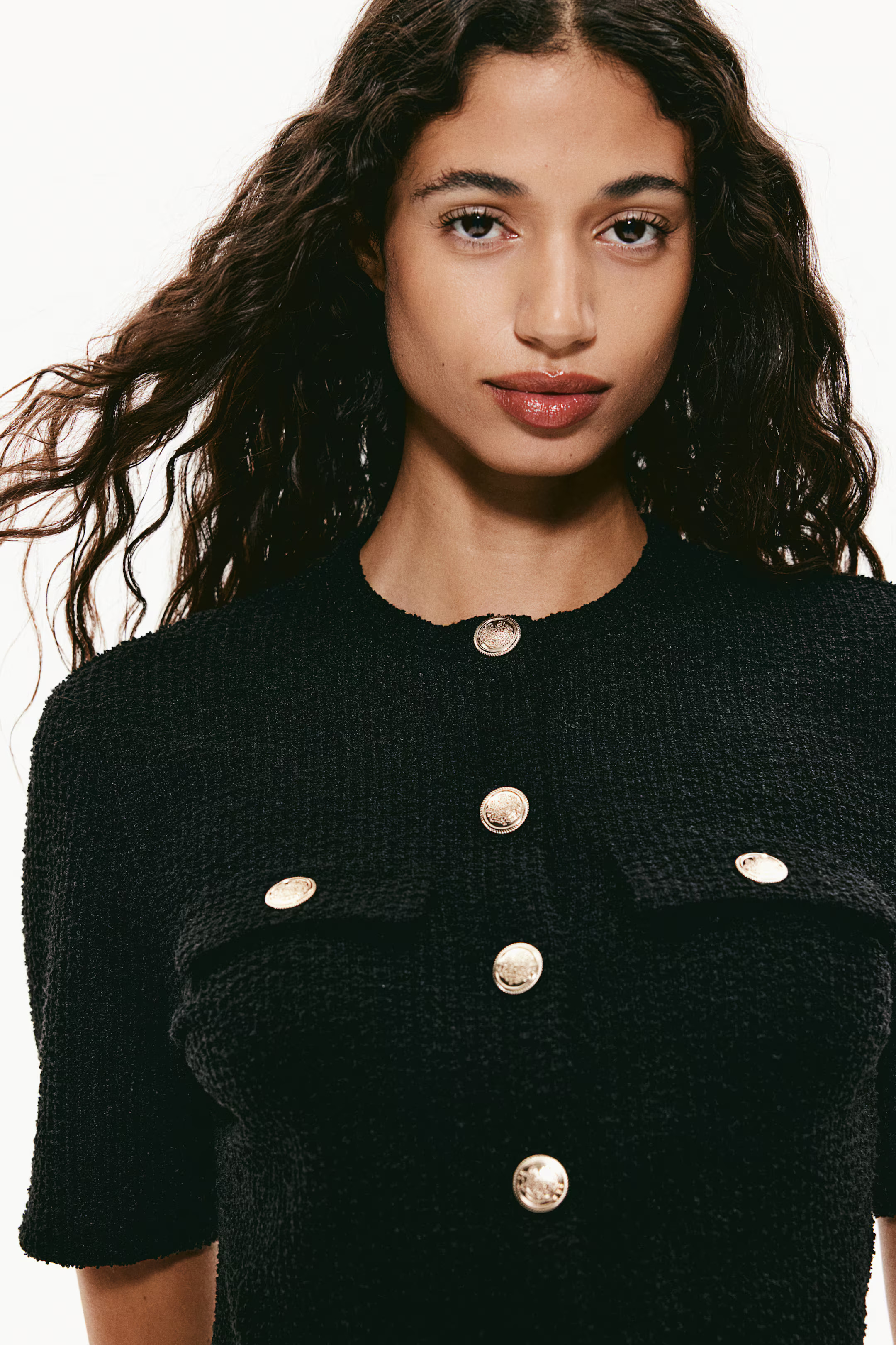 Short-Sleeved Bouclé Cardigan - Black - Ladies | H&M US | H&M (US + CA)