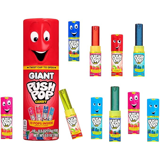 Push Pop Giant Valentine's Candy Lollipop Container, 10 Ct Candy Individually Wrapped in Assorted... | Amazon (US)