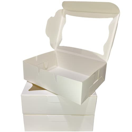 White Paper Bakery Boxes - 12-Pack Pastry Boxes with Window for Cookies, Chocolate Covered Strawberries, Macarons, and Muffins, Dessert Disposable Packaging, 8 x 6 x 2.5 Inches | Amazon (US)