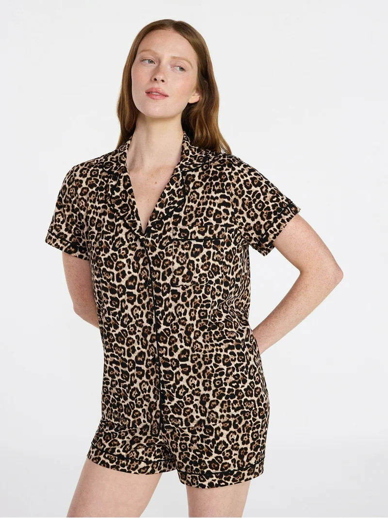 Joyspun Women's Dreamy Soft Collection Notch Top and Shorts Pajama Set, 2-Piece, Sizes XS-3X | Walmart (US)