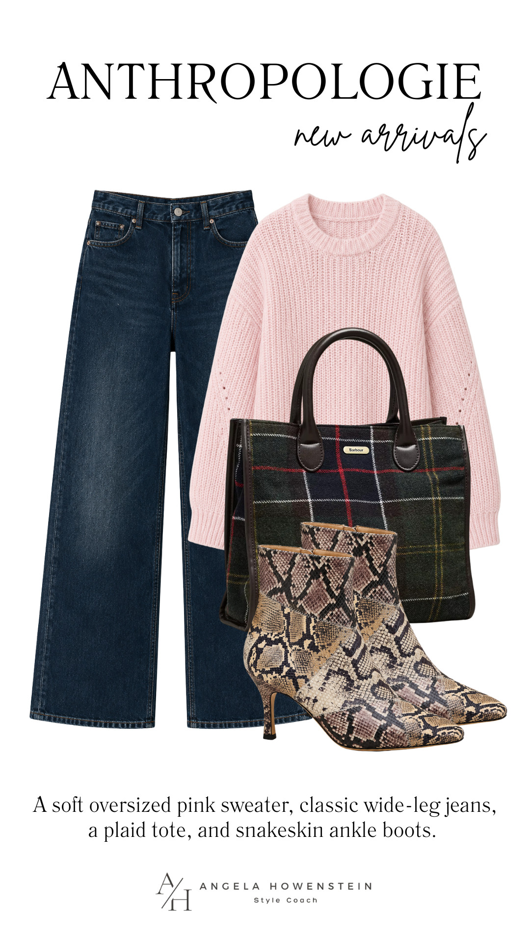 These new Anthropologie arrivals are full of timeless fall staples! 🍂 A soft pink sweater, classic wide-leg jeans, a plaid tote, and statement snakeskin booties create an outfit that’s polished, feminine, and fun. Wear it for brunch, shopping, casual Fridays, pumpkin patch visits, or dinner with friends.

👩‍💻 LTK PRO TIPS
❤️ Heart = Support my posts ;-)
🔖 Save = Get sale & restock alerts for the things you love!
📋 Lists = Keep favorites organized (List ideas: Christmas, Birthdays, and Vacations!)
📲 Share = Send lists and products to a friend (or your daughters like me).
💬 Comment = Ask me anything, and I’ll answer. ;-) 

 #LTKootd #LTKSeasonal #LTKOver40