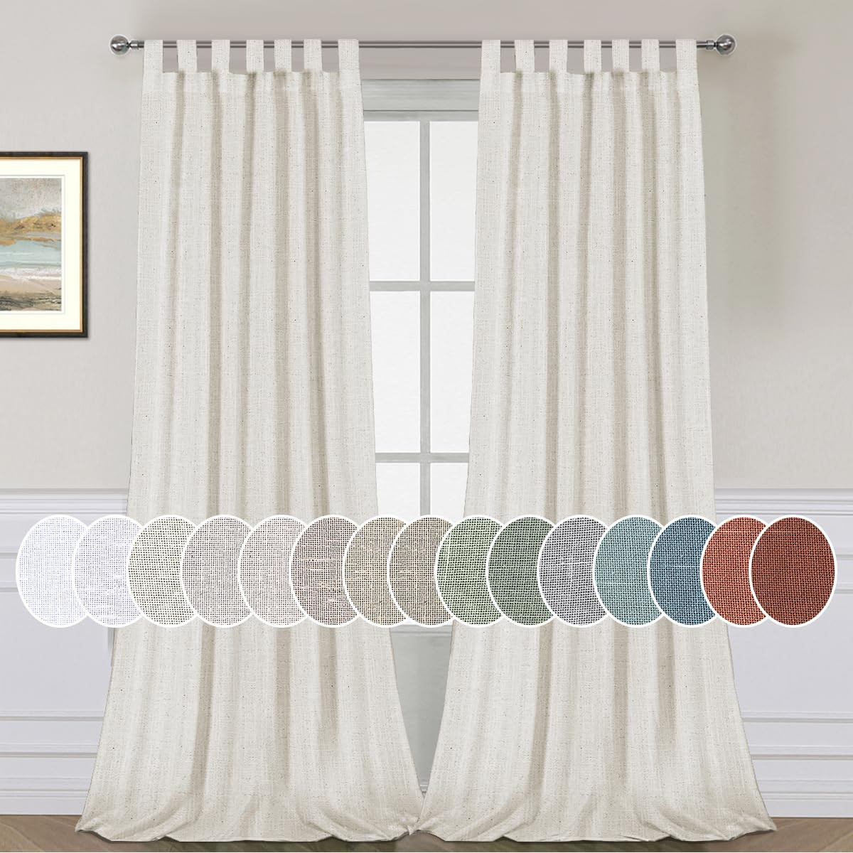 H.VERSAILTEX Natural Linen Tab Top Curtains 84 Inch Length for Living Room 2 Panel Drape Semi She... | Amazon (US)