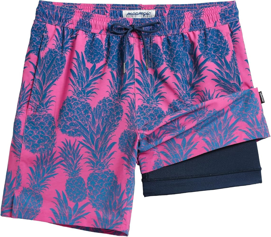 maamgic Mens Swim Trunks with Compression Liner 7 Inch Inseam Mens Bathing Suit Quick Dry Mens Sw... | Amazon (US)