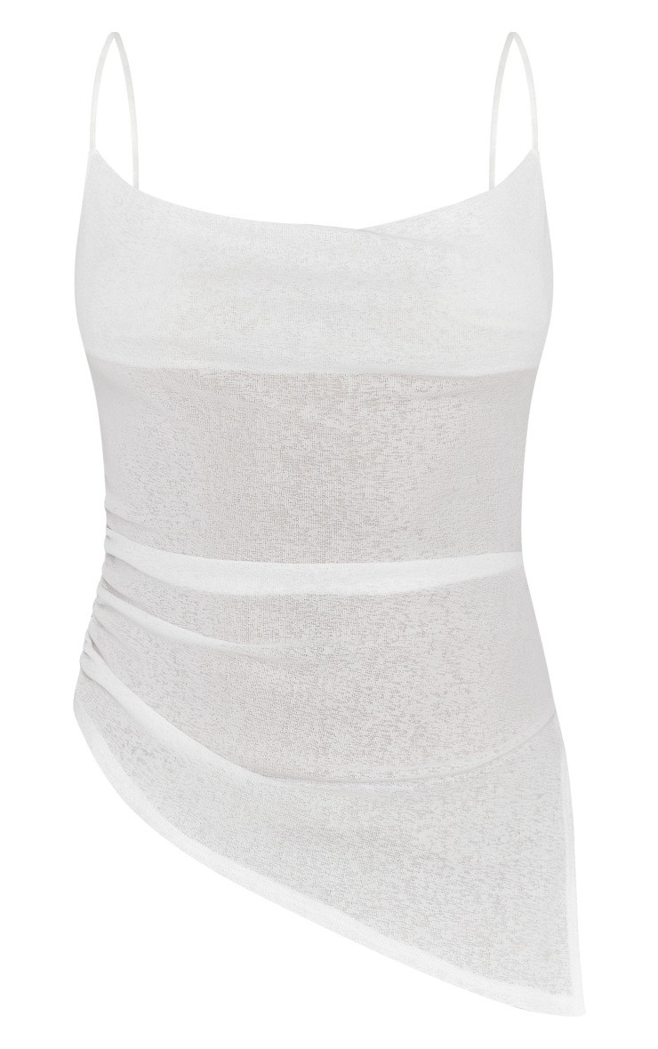 White Burnout Mesh Asymmetric Hem Cowl Neck Long Top | PrettyLittleThing US