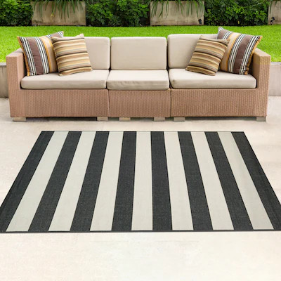 Couristan Afuera 5 x 7 (ft) Loomed Polypropylene Onyx-Ivory Rectangular Indoor/Outdoor Stripe Are... | Lowe's