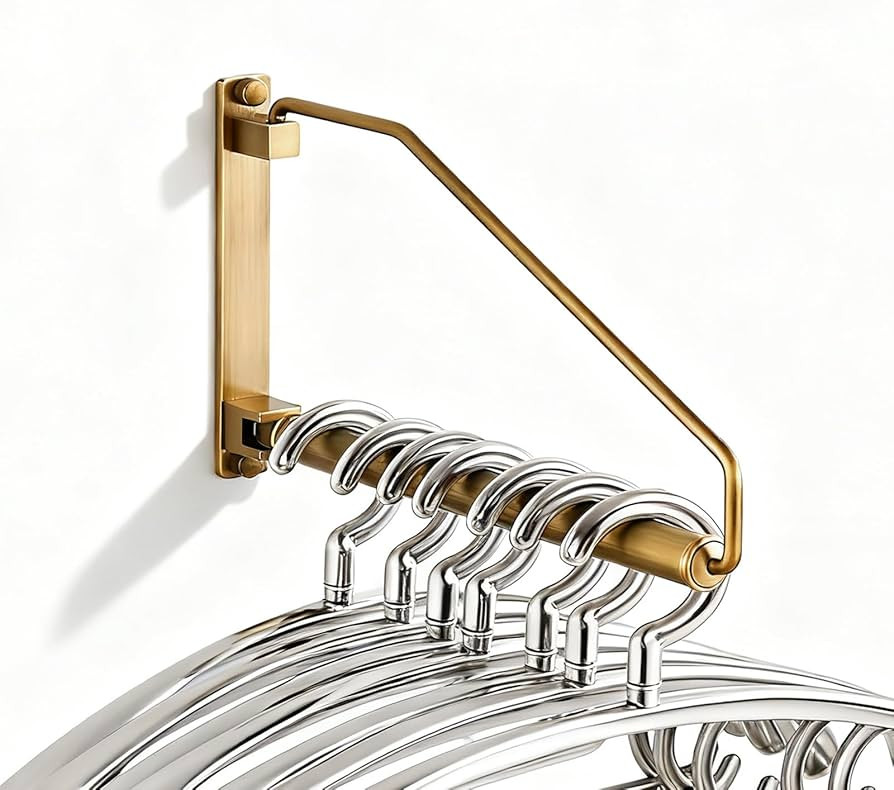 Folding Wall Mounted Clothes Hanger Rack Clothes Hook Solid Brass with Swing Arm Holder Clothing ... | Amazon (US)