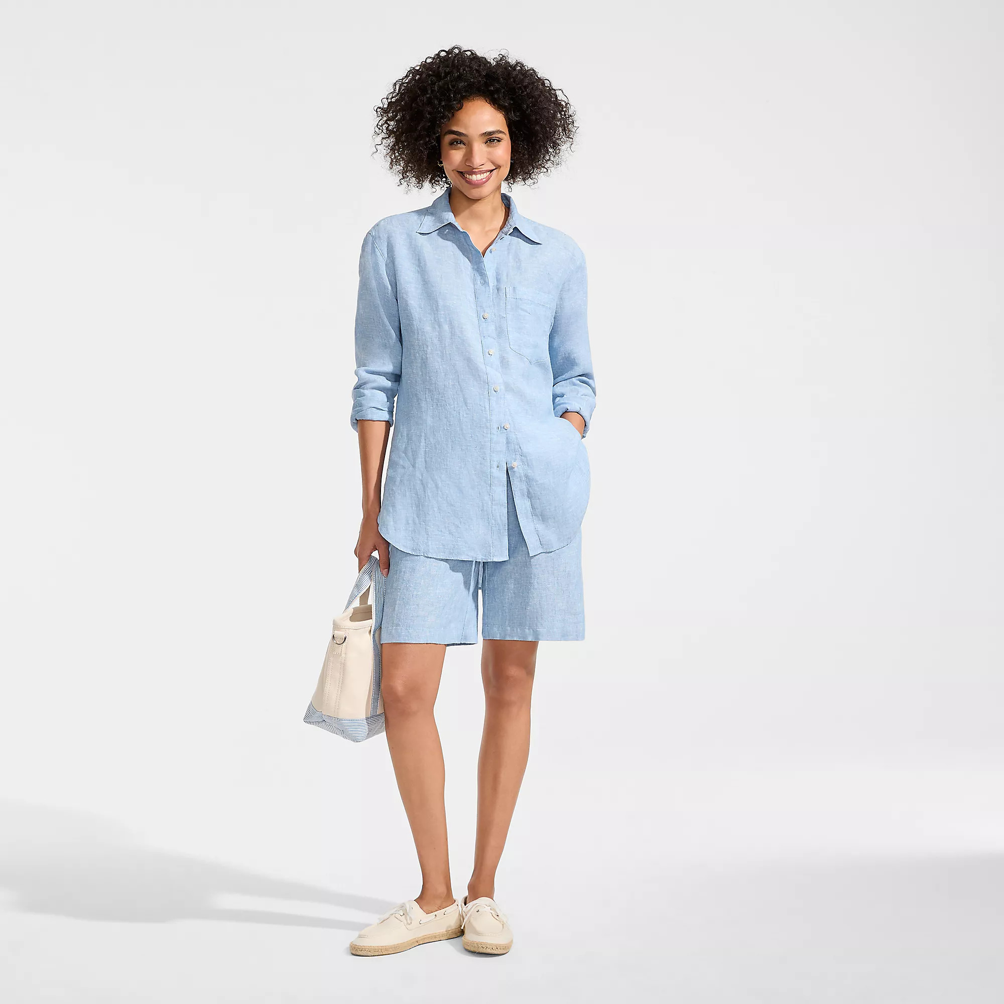 Women's Linen Oversized Button Front Shirt | Lands' End (US)