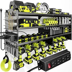 Large Power Tool Organizer Wall Mount with Charging Station,4 Layer Heavy Duty Metal Tool Storage... | Amazon (US)