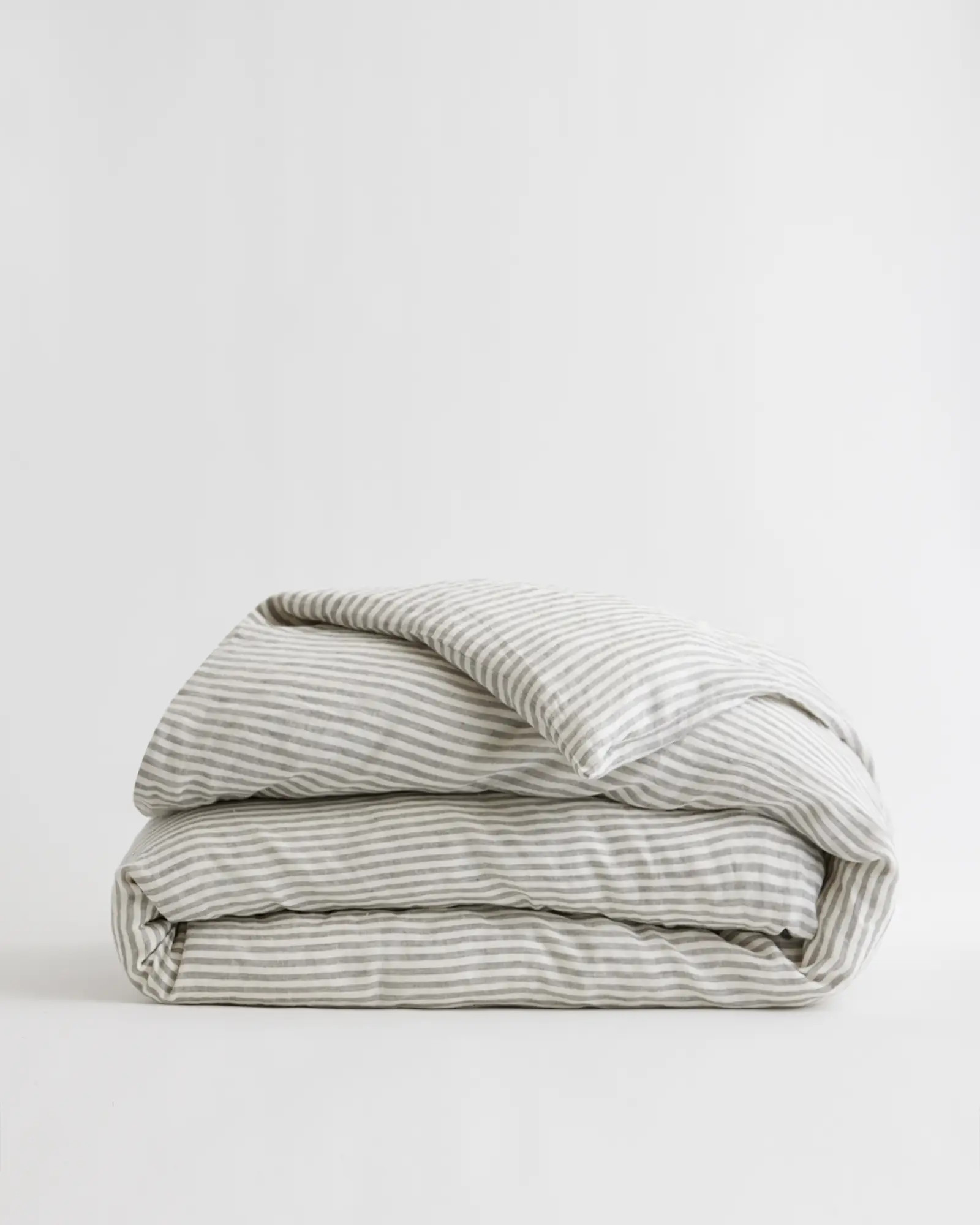 European Linen Stripe Duvet Cover in Grey/white Stripe | Quince