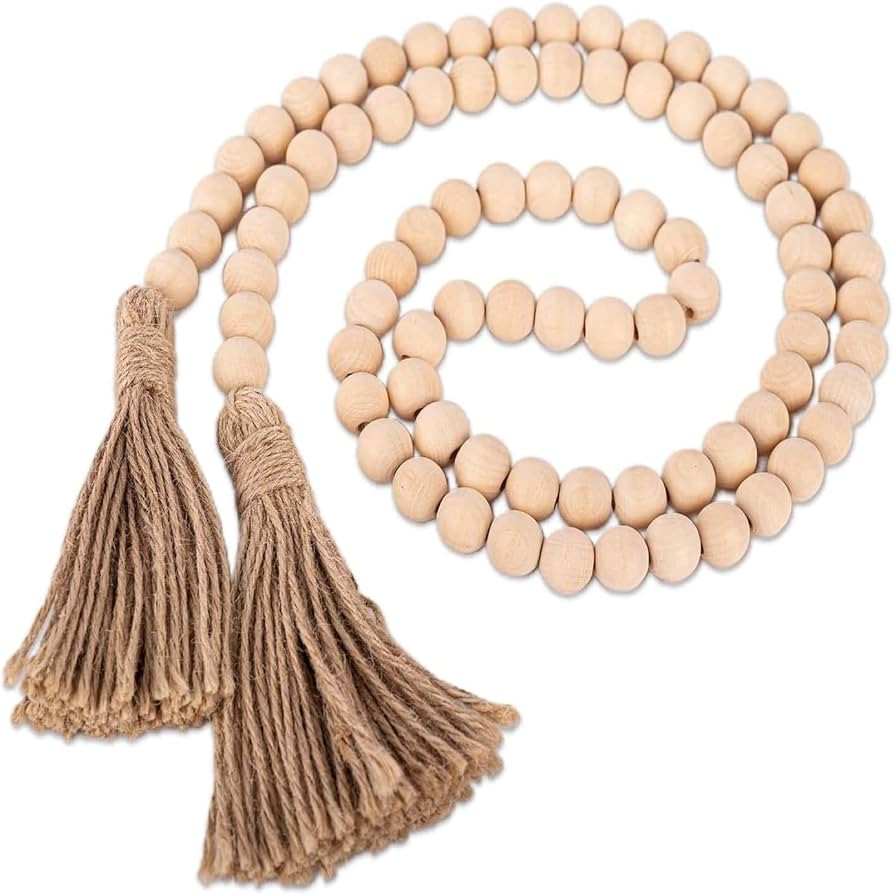1 Pack 60inch Wood Bead Garland with Tassels,Farmhouse Beads Rustic Country Decor Prayer Boho Bea... | Amazon (UK)