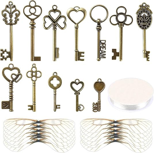 SANNIX 48 Pcs Vintage Skeleton Keys Flying Keys Charms with 50 Pairs Dragonfly Wings and 30 Yards... | Amazon (US)