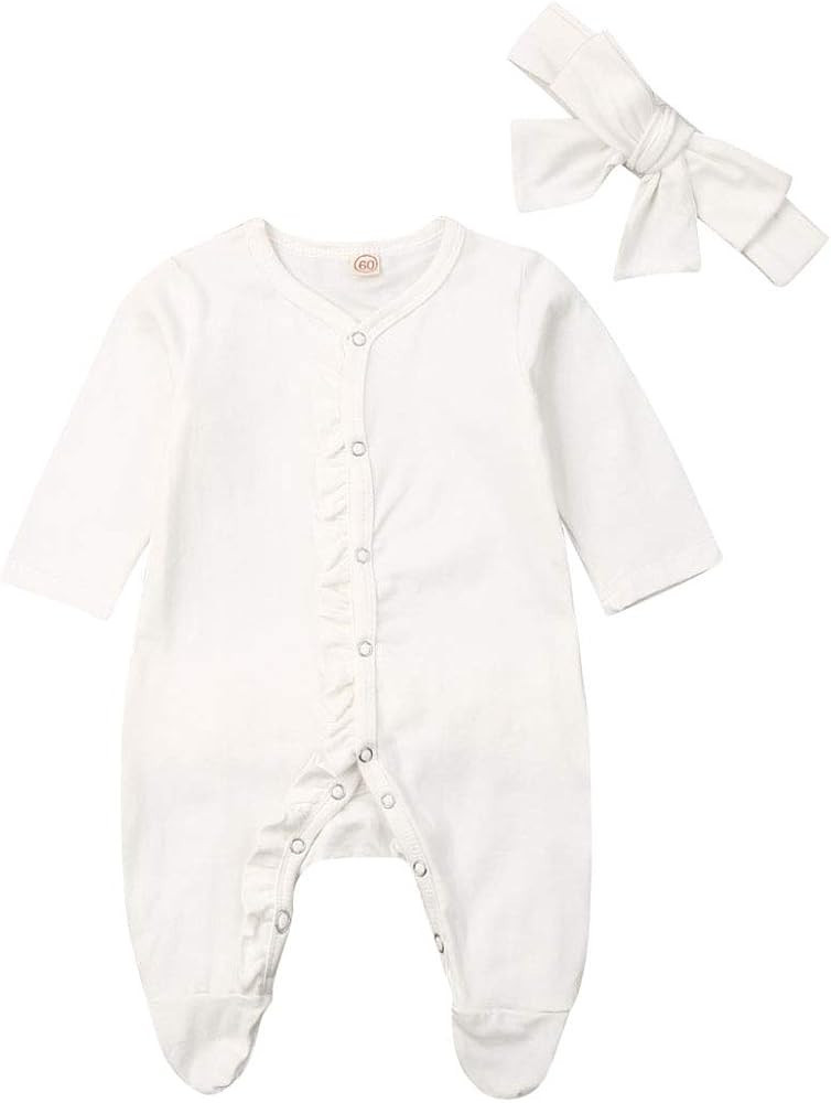 Newborn Baby Boy Girl Zipper Footed Pajamas Ribbed Ruffle One Piece Footie Romper Jumpsuits Sleeper  | Amazon (US)