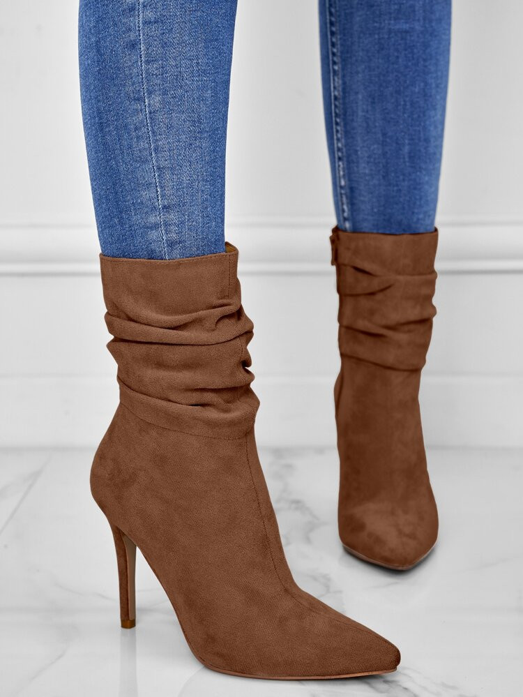 Suedette Slip On Stiletto Heeled Slouchy Boots | SHEIN