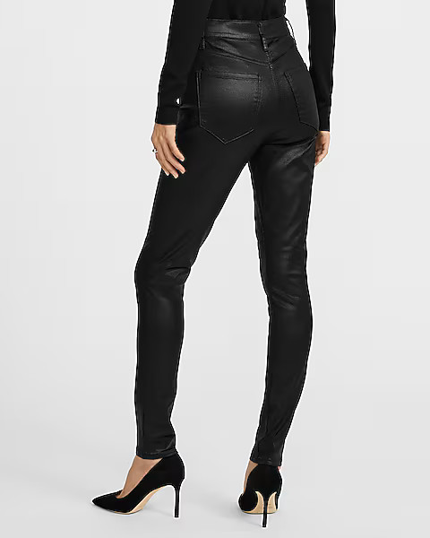High Waisted Black Coated Skinny Jeans | Express