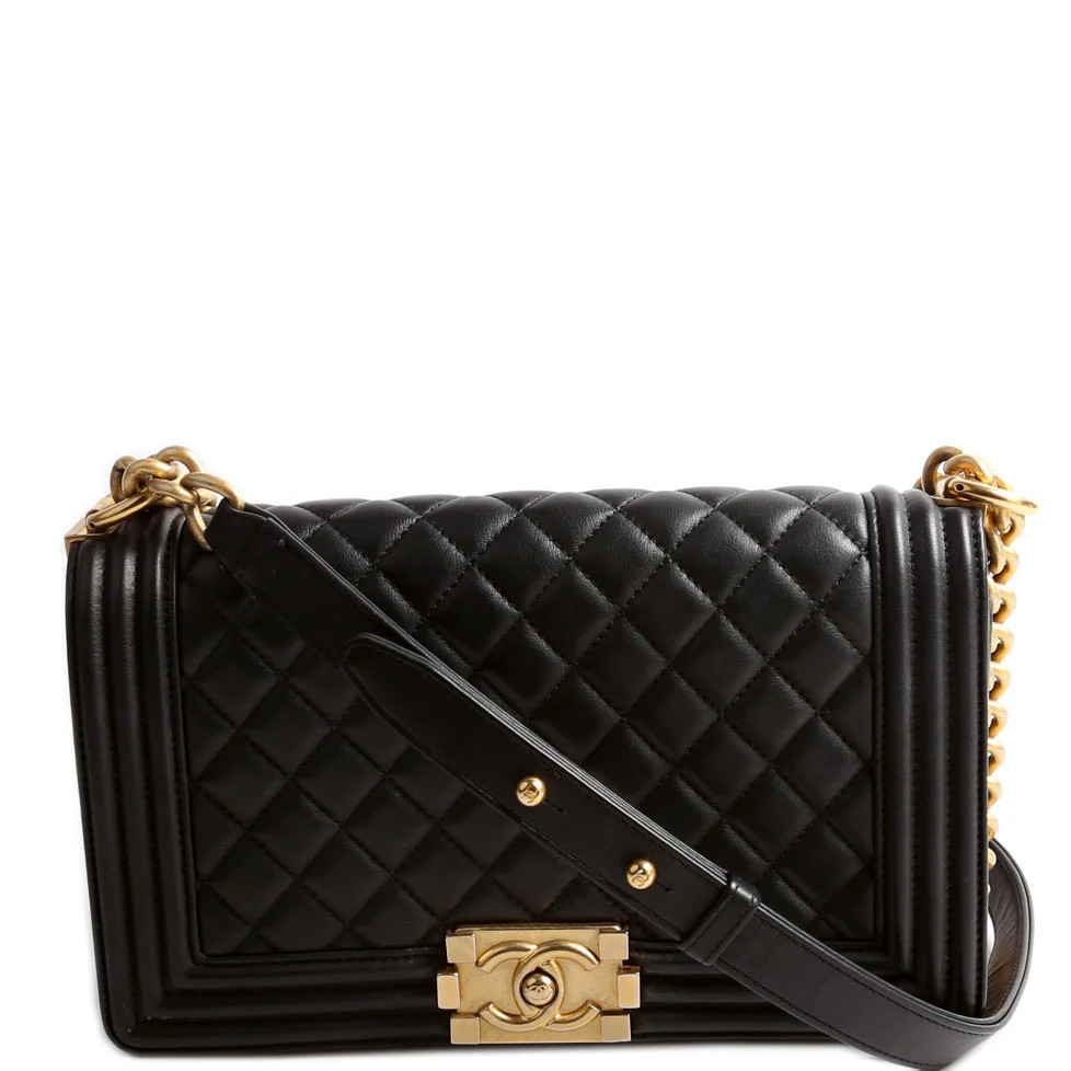 Boy Flap Medium Old Lambskin 25-28M Black | Keeks Designer Handbags