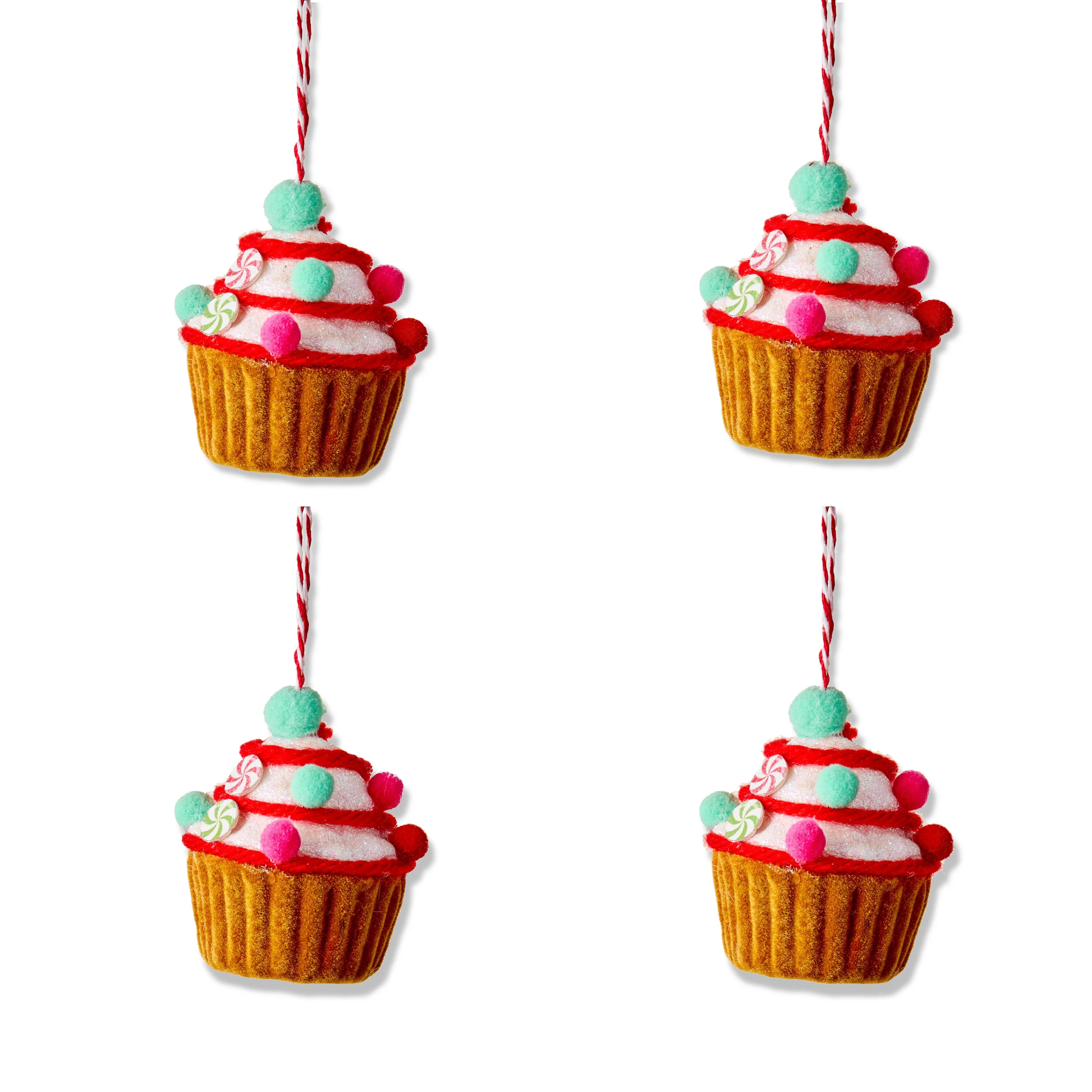 Brown & Red Cupcake Christmas Ornament Set, 5.3 in, 4 Count, by Holiday Time - Walmart.com | Walmart (US)