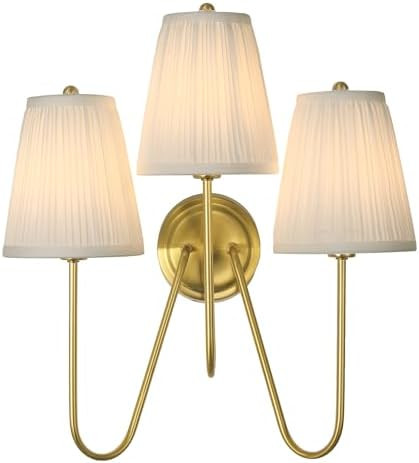 Electro bp; Elegant Triple Sconce Polished Gold Curved Metal Arm with Warm White Pleated Fabric L... | Amazon (US)