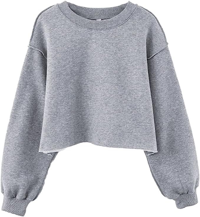 Amazhiyu Women Cropped Sweatshirt Long Sleeves Pullover Fleece Crop Tops | Amazon (US)