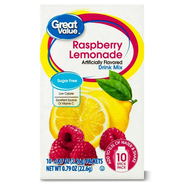 Great Value Sugar-Free Raspberry Lemonade Drink Mix, 0.07 Oz, 10 Ct | Walmart (US)