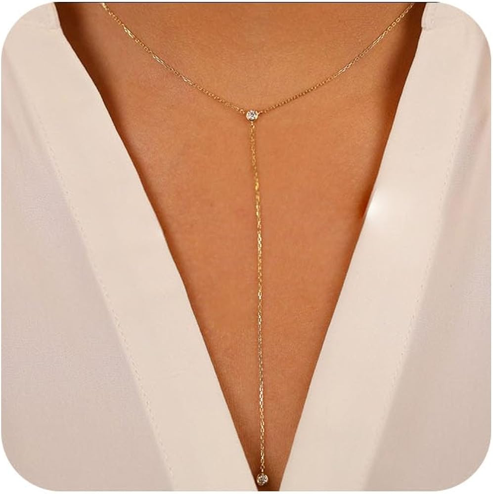 Lariat Gold Necklace for Women Dainty Long 14K Gold Plated Y-Shaped Body Chain Choker Necklace Tr... | Amazon (US)