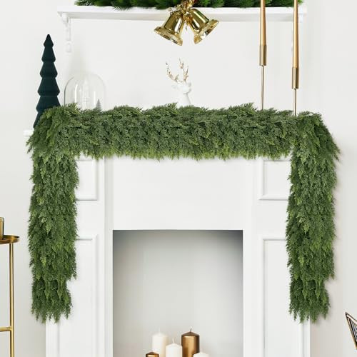 6FT Faux Cedar Garland Realistic,Real Touch Christmas Cedar Garland, Bendable Branches for Mantel Decor, Fireplace, Staircase, Table Centerpiece,Indoor/Outdoor Holiday Winter Decor (6FT) | Amazon (US)
