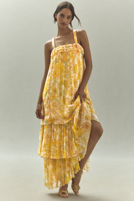 BHLDN Candace Sleeveless Printed Tiered Chiffon Maxi Dress | Anthropologie (US)