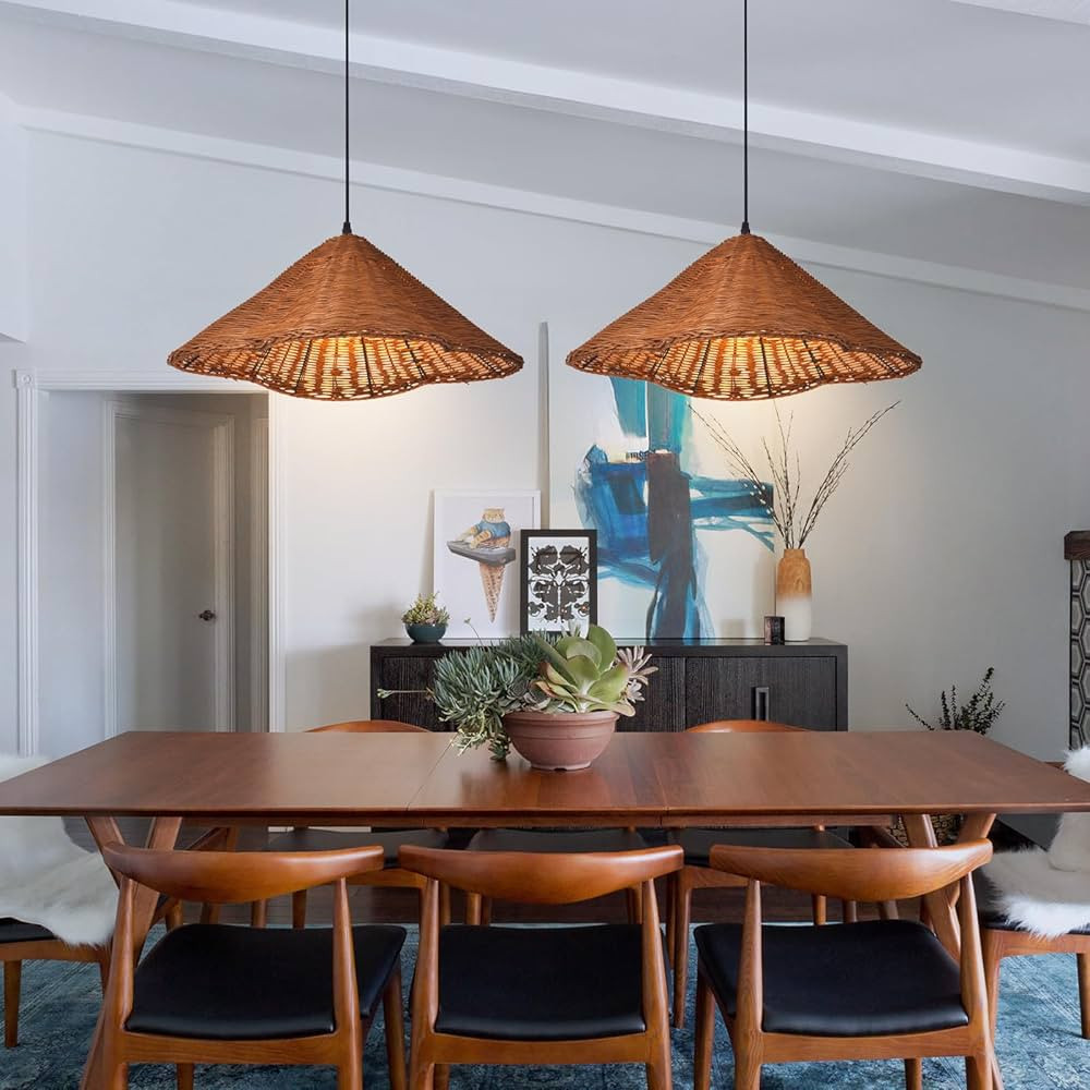 Arturesthome 1 Light Vintage Wicker Pendant Lighting for Kitchen Island,19.6" Handmade Pendant Ce... | Amazon (US)