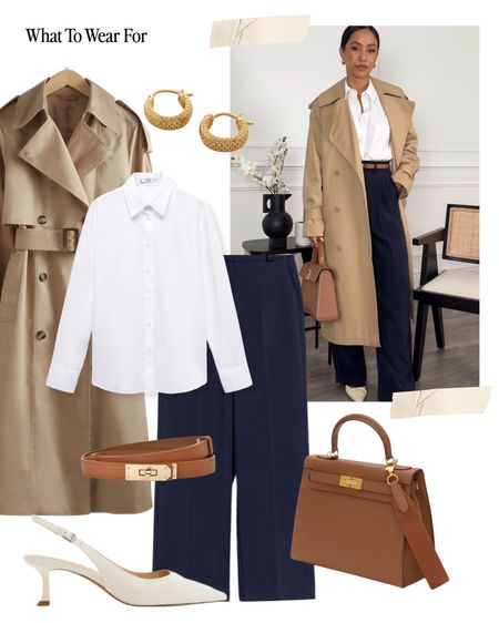 Trench coat outfits 🧥

Navy trousers; white shirt, tote bag, Amazon fashion, spring style, workwear, the office 

#LTKSeasonal #LTKstyletip #LTKworkwear