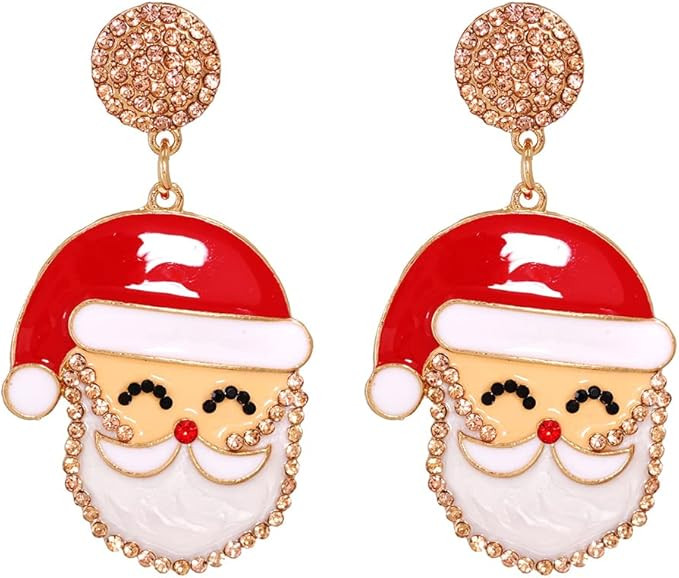 Pearl Santa Claus Dangle Stud Earrings Beaded Balls Pearls Cubic Zirconia Crystal Christmas Earri... | Amazon (US)