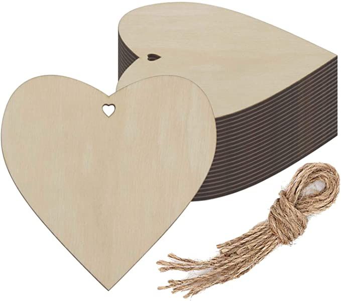 Creaides Wooden Heart Shaped Hanging Ornaments Heart Wood DIY Crafts Cutouts with Hole Hemp Ropes... | Amazon (US)