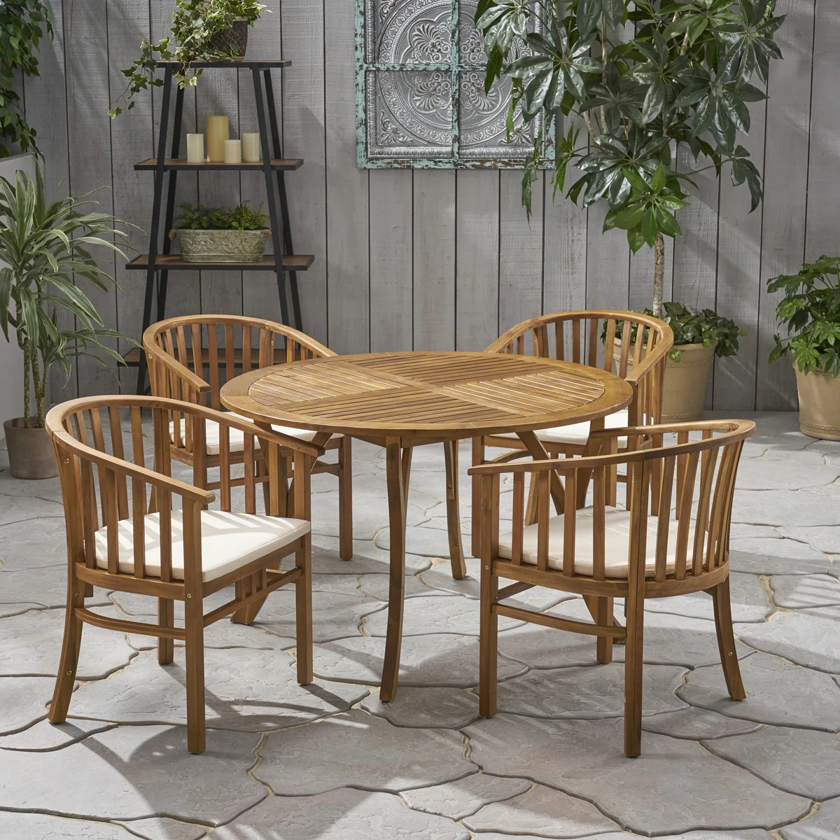 4 - Person Acacia Wood Patio Dining Set with Round Table | Wayfair North America