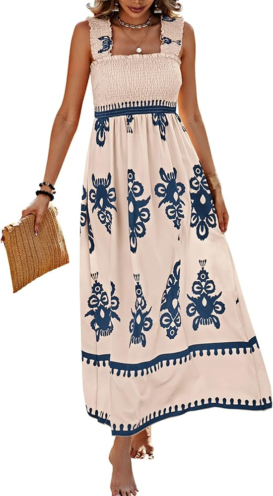 PRETTYGARDEN Womens Summer Boho Maxi Dress 2026 Casual Sleeveless Square Neck Floral Aline Smocke... | Amazon (US)