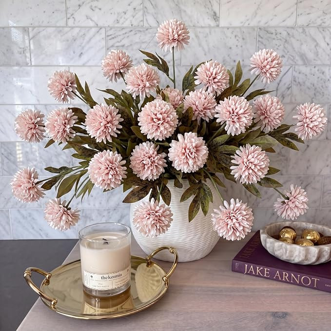 Knitgrip 8 Pcs Faux Silk Pom Pom Mum Artificial Chrysanth Flowers for Vase Faux Chrysanthemum Bra... | Amazon (US)