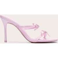 Baby Pink Satin Round Toe Bow Strap High Stiletto Heel Mules, Pink | PrettyLittleThing UK