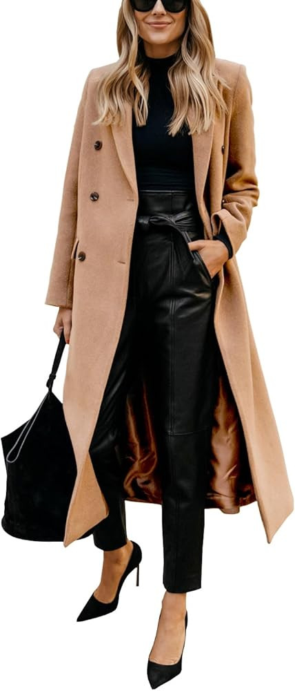 IDEALSANXUN Womens Long Wool Coats Fall Winter Notch Lapel Dressy Trench Coat Peacoat Jackets | Amazon (US)
