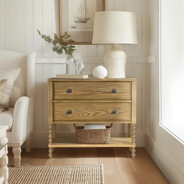 Beckett Spindle Wood 2-Drawer Accent Chest with Lower Shelf | Wayfair North America