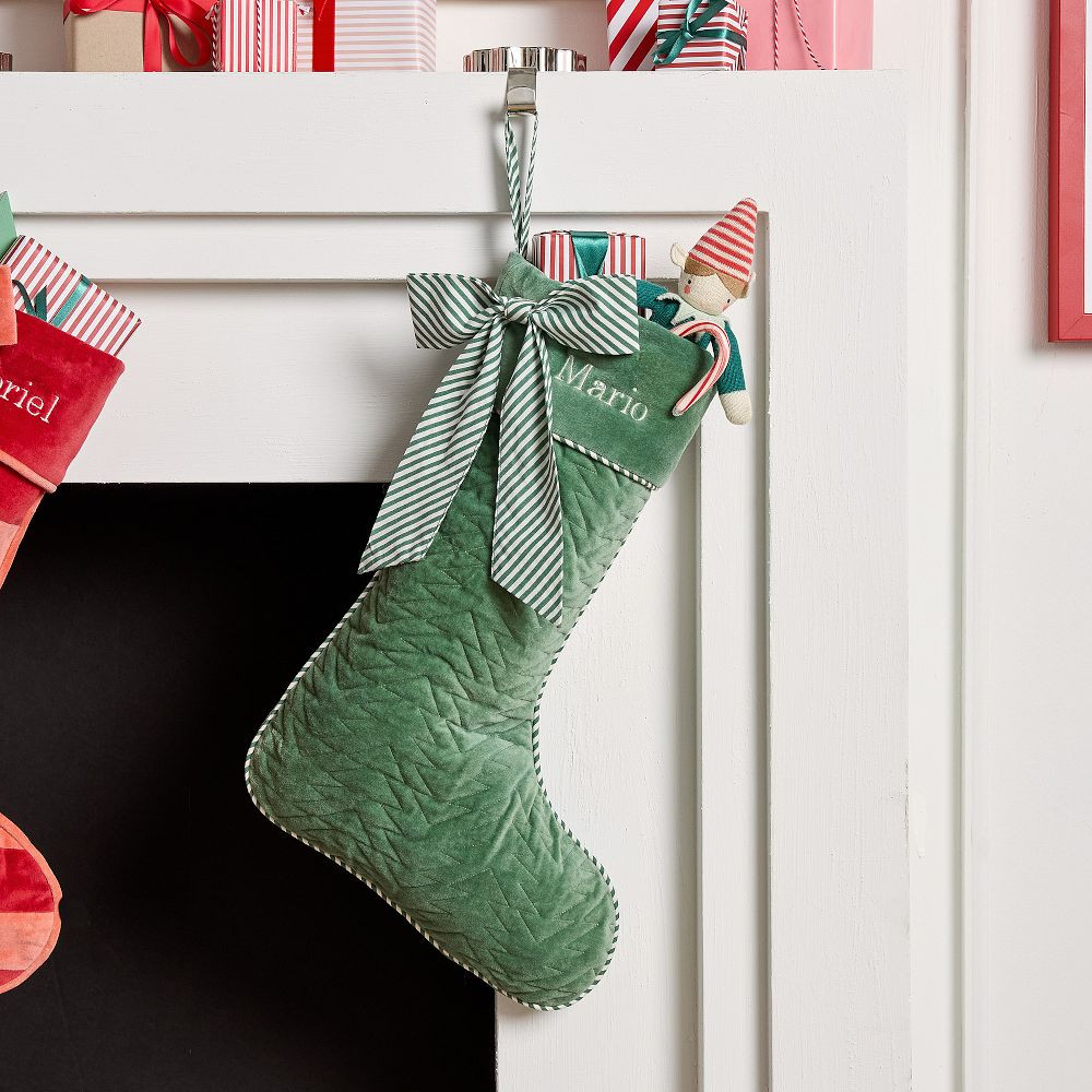 Green Tree Stitched Velvet Stocking | West Elm (US)