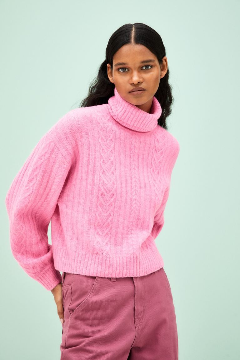Cable-knit Turtleneck Sweater - Pink - Ladies | H&M US | H&M (US + CA)