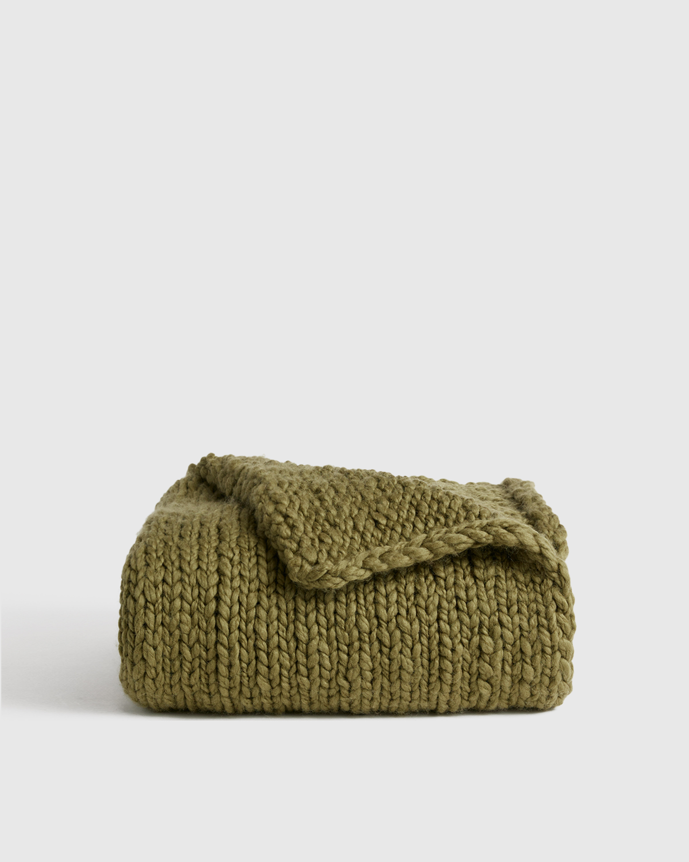 Quince | Chunky Hand Knit Wool Throw in Olive, Size 50x60 | Quince