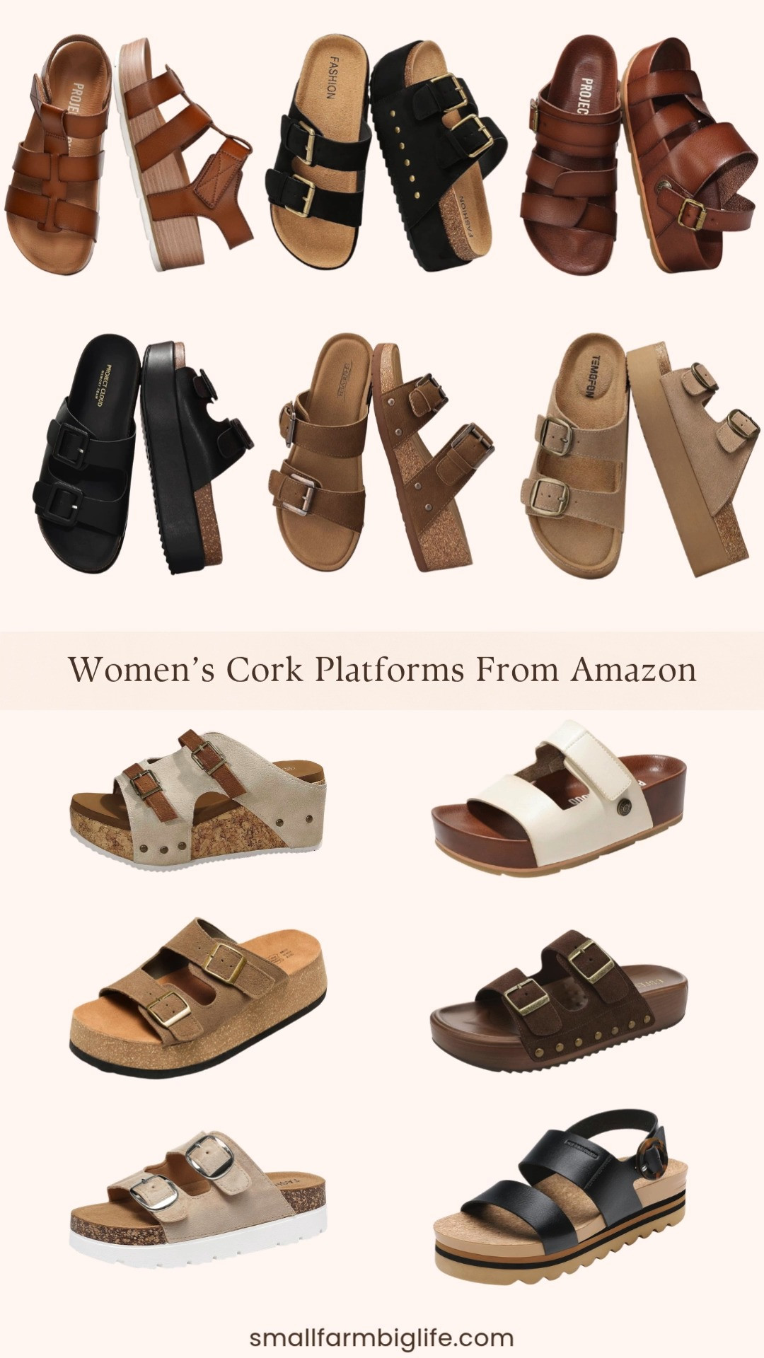 Cork platform sandals are having the best spring and summer moment and Amazon is delivering on every style imaginable right now 🌿👡 I rounded up my favorites across every color: tan double buckle platform sandals, black double buckle platform sandals, a brown slip on wedge, black cork sandals, tan cork footbed platform sandals with a white sole, brown platform sandals, tan genuine leather platform sandals, brown strappy wedge sandals with the most comfortable plush insole, cream genuine leather platform sandals, black cork footbed platform sandals, tan faux cork footbed platform wedge sandals, and brown strappy platform sandals. Whether you love a double buckle, a strappy wedge, or a simple slip on there is a cork platform in this round up for you. Elevated, comfortable, and so easy to style with everything from wide leg pants to spring dresses. Everything is linked! 🛒 

 #LTKgrwm #LTKootd #LTKOver40