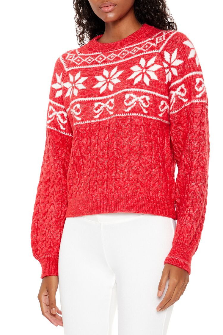 Fair Isle Bow Cable Knit Sweater | Forever 21