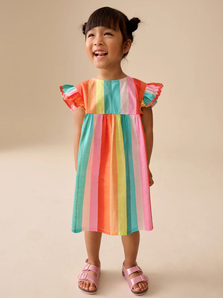 Rainbow Stripe Ric Rac Frill Sleeve Dress (3mths-8yrs) | Next US