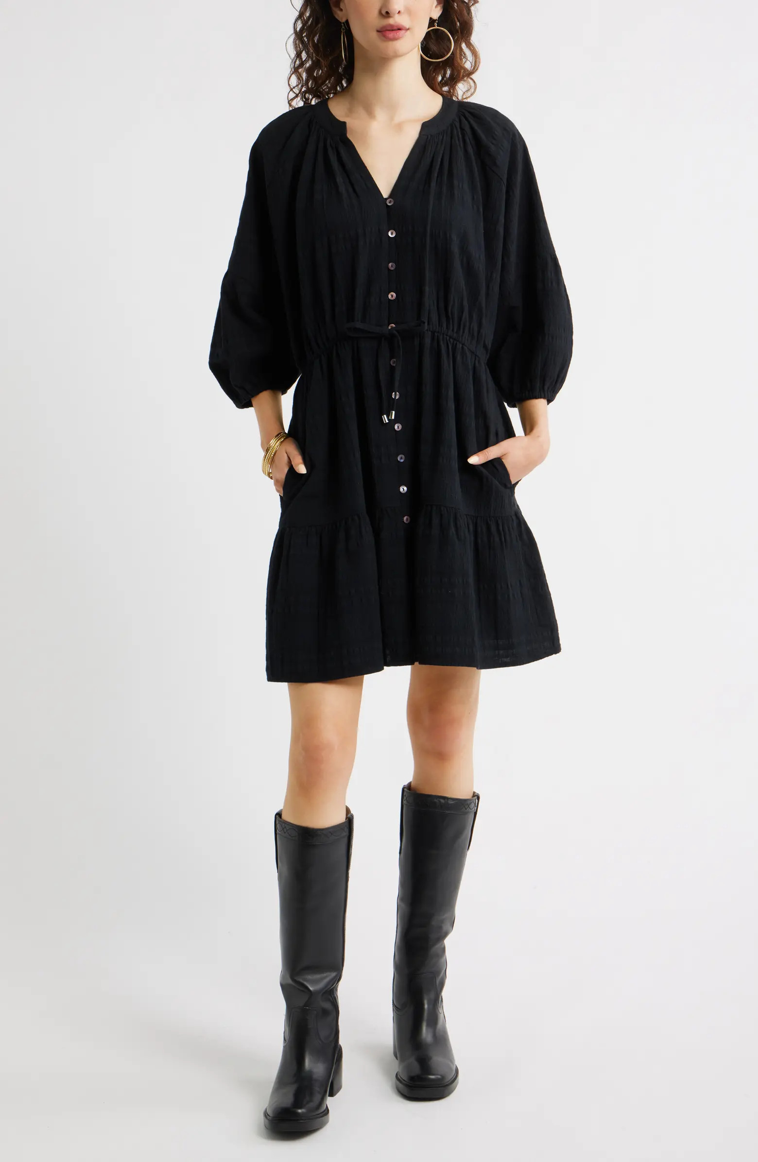 Treasure & Bond Button Front Cotton Seersucker Dress | Nordstrom | Nordstrom