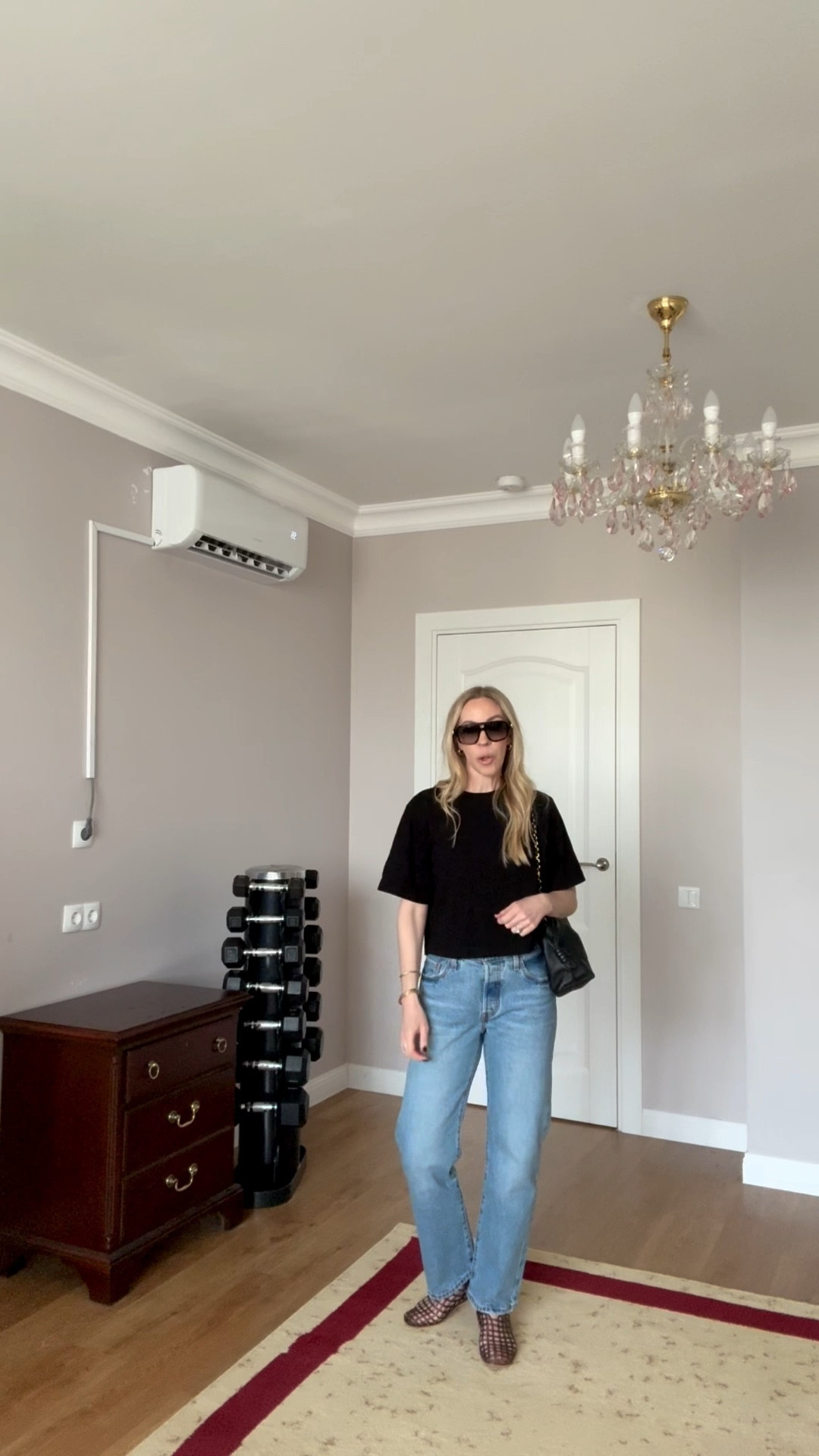 Casual weekend outfit, spring outfit 2026, cropped tee, @levi 90’s jeans, jelly shoes, Loewe Flamenco handbag 

#LTKootd #LTKSeasonal #LTKOver40