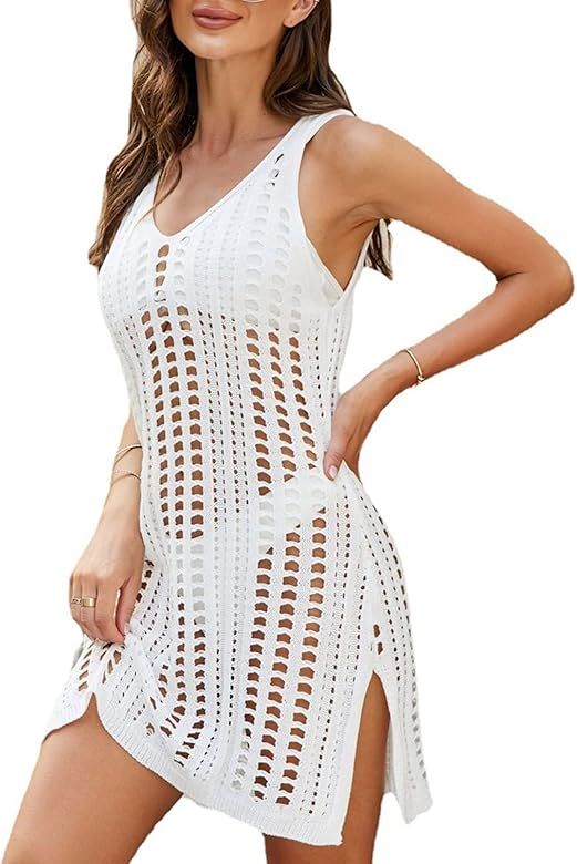 Ancarleela Women's Swimwear Cover Ups Hollow Out Crochet Dress Summer Swim Beach Swimsuit See Thr... | Amazon (US)