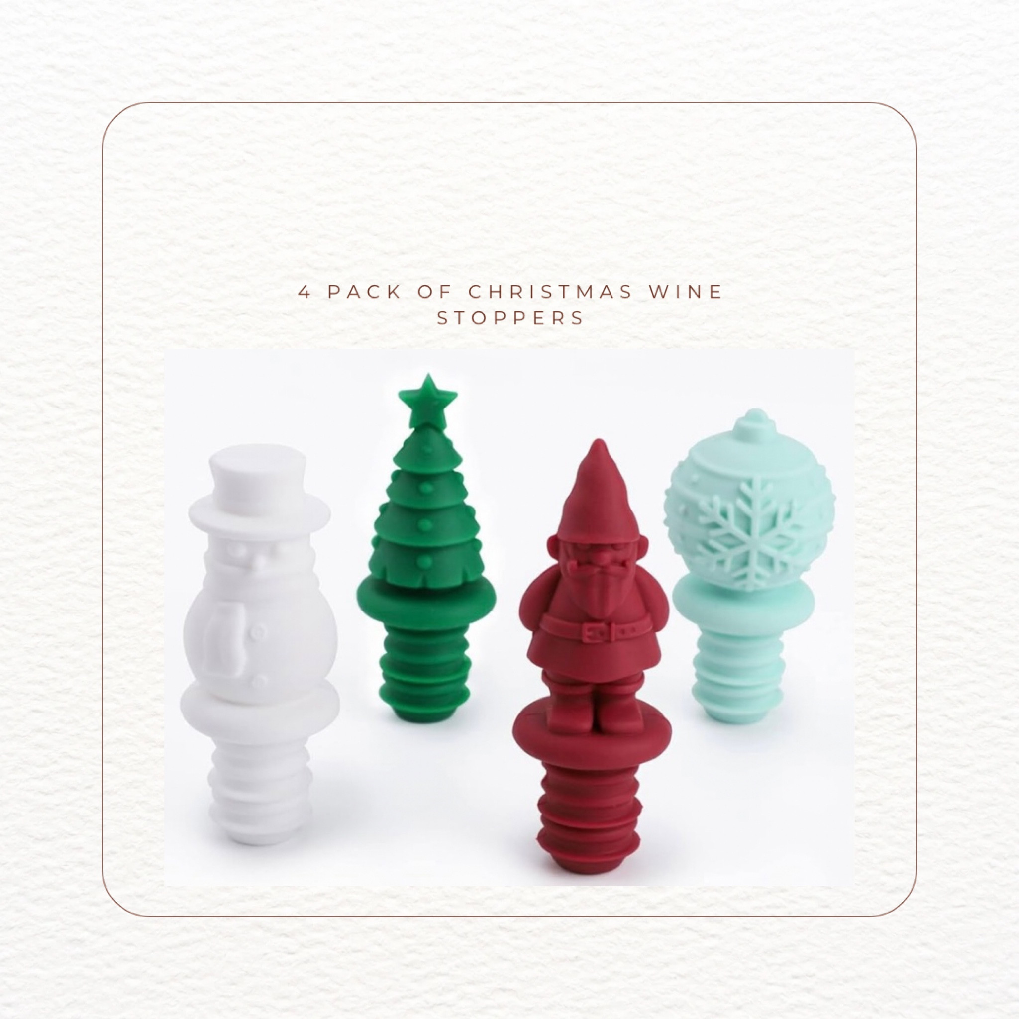 The cutest 4 pack of wine stoppers for under $10! #wine #kitchen #christmas #festive #kitchen 

#LTKSeasonal #LTKHoliday #LTKGiftGuide