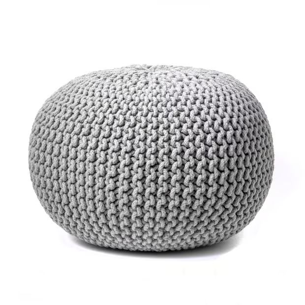 Gray Knitted Round Pouf 14" H x 20" W x 20" D Round | Rugs USA