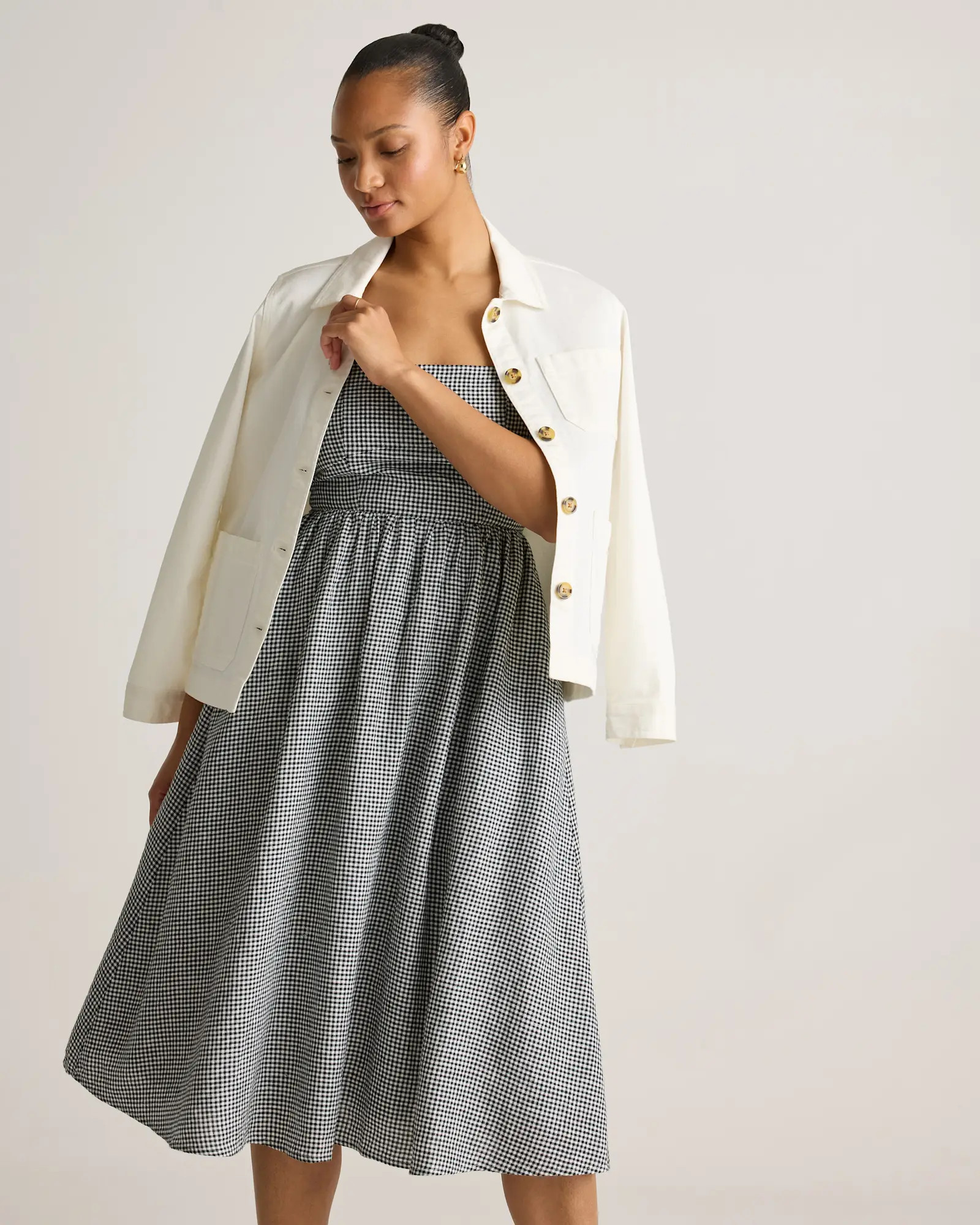 100% European Linen Fit & Flare Midi Dress in Classic Mini Gingham | Quince